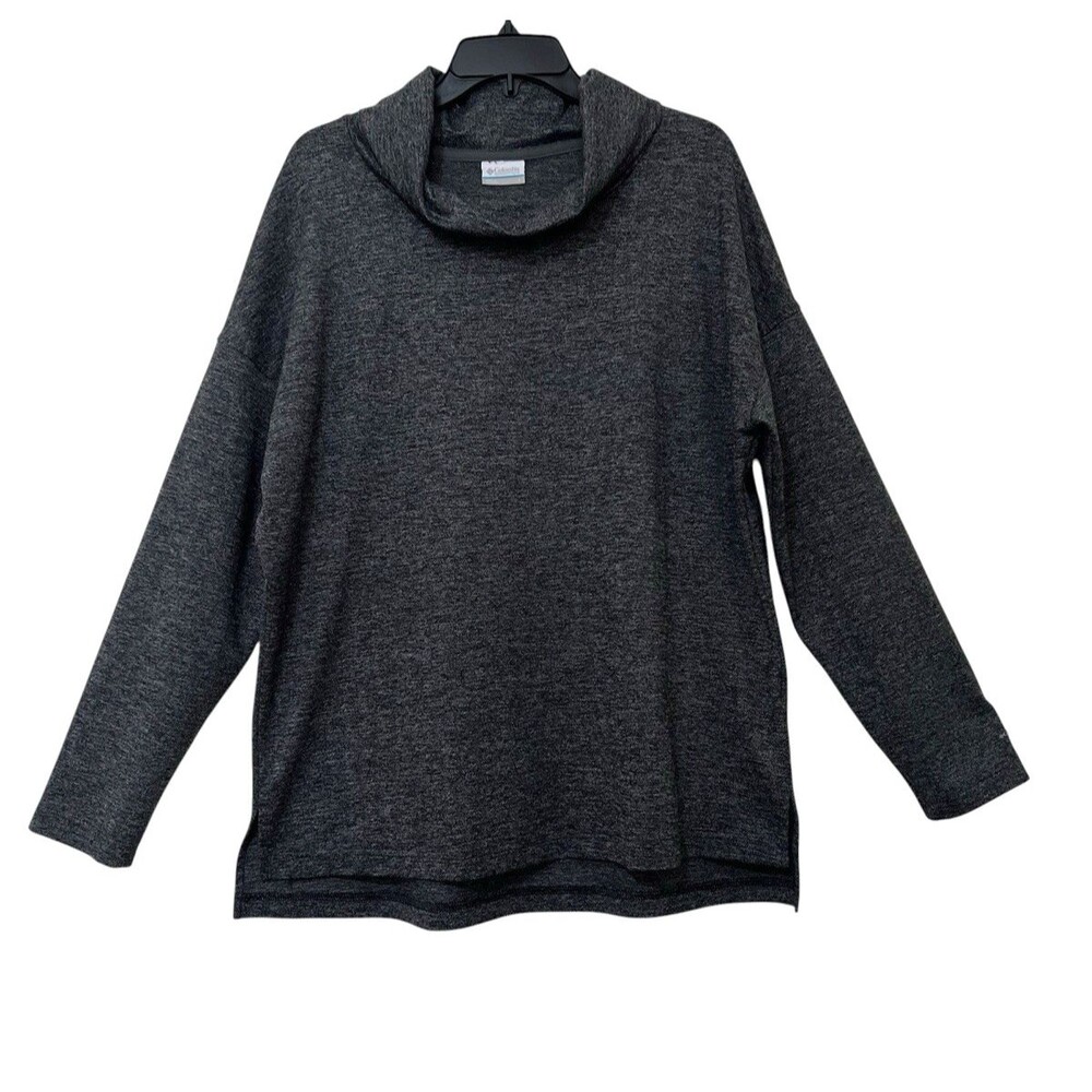 COLUMBIA Dark Gray Herringbone Cowl Neck Pullover Long Sleeve Top Outdoor Large